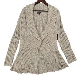 Apt 9 1X Open Front Cardigan Womens Beige‎ Marled Knit Shawl Collar Peplum Hem